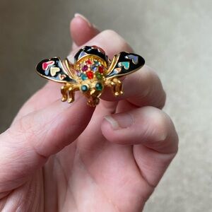 Joan Rivers Gold and Black Bee Brooch with Multicolor Accents